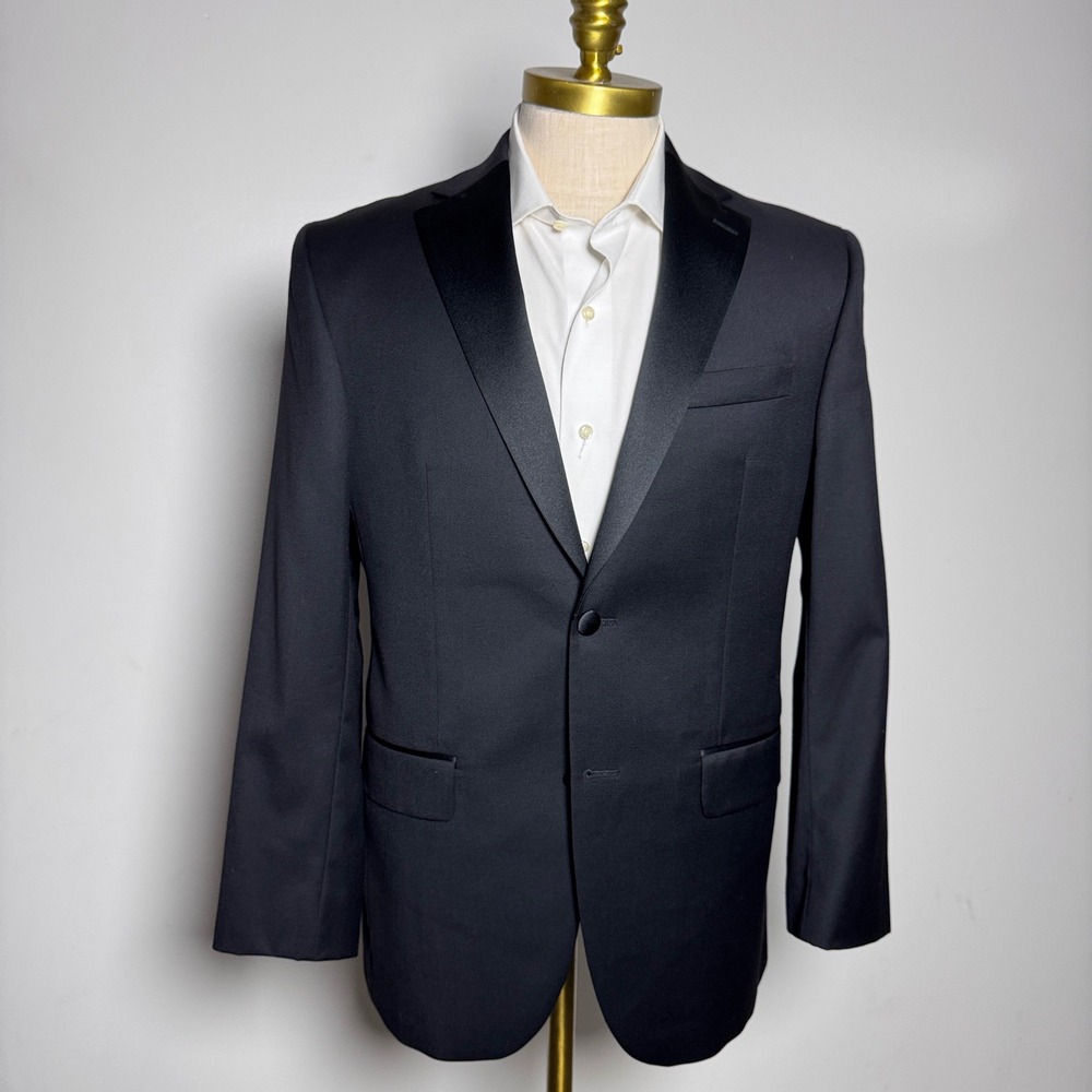 David Donahue Tuxedo Jacket Mens 40R Black Solid Loro Piana Wool Peak Lapel